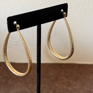 Gold Textured Teardrop Hoop Earrings NWOT